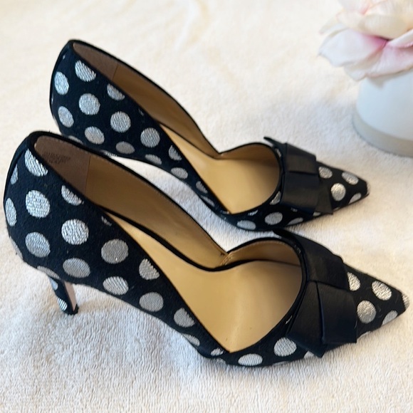 ANN TAYLOR Black Silver Polkadot Bow Dress Formal Heels women size 6.5 ANN TAYLOR Black Silver Polkadot Bow Dress Formal Heels women size 6.5